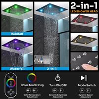 Système de Douche Double Pommeau Pluie/Cascade 20 Pouces 2-en-1 avec Douchette à Main en Laiton Noir Mat et Acier Inoxydable Design Moderne pour Hôtels