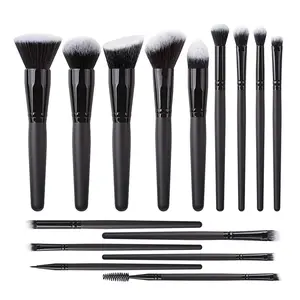 15pcs Kit di Set di pennelli per trucco di lusso nero manico in legno all'ingrosso fondotinta per etichette Private pennelli per trucco cosmetico