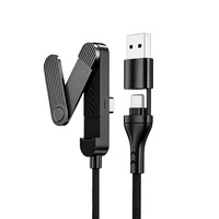 Câble USB C 3-en-1 à charge super rapide 240W, câble de charge en nylon tressé pour jeux avec support de téléphone pliable pour iPhone