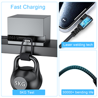 Accesorios para Móviles, Cable de Carga Rápida de 2 m (6 pies) con Trenzado de Nailon de 18 W, Ángulo Recto, USB a Tipo C de 90 Grados para Teléfono Móvil