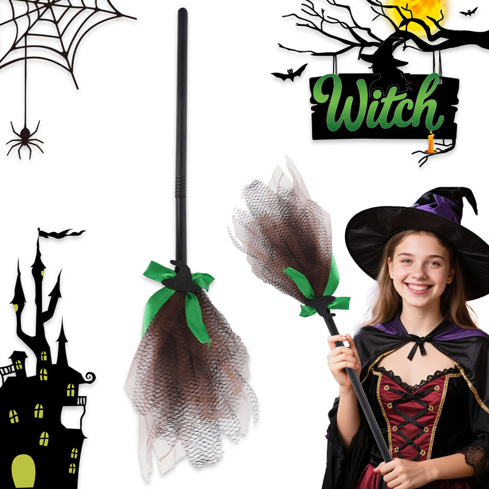 Hot Selling Halloween Witch Broom Cosplay Flying Broom Removable Mesh Decorations For Ghost Festival Party New Halloween Witch