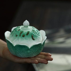 Quemador de incienso de cerámica con forma de repollo, hecho a mano, decoración aromática para sala de té Dehua - Product Image 3