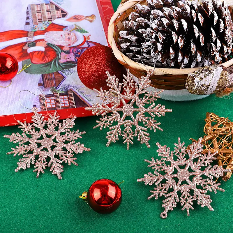 Wholesale Plastic Christmas Glitter Snowflake Ornaments Christmas Tree Decorations, 4-inch