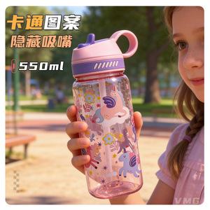 Cartoon Sports Bottle 600Ml Reusable Outdoor <b>Drinking</b> <b>Plastic</b> Water Bottle With <b>Straw</b> For Kids And Adults - Product Image 4