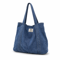 Sac fourre-tout en toile denim délavé personnalisé, bleu indigo, sac à bandoulière en coton pour femme, style vintage streetwear, pour les trajets quotidiens