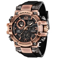 Montre à quartz analogique-numérique SMAEL pour homme, affichage LED CHARM, chronomètre, alarme, chronographe, résistante à l'eau 5BAR, alliage