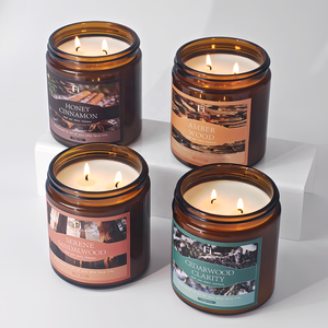 Vente en gros de bougies parfumées en bois de 13 oz dans un bocal en verre brun avec couvercle métallique pour les fêtes, la Saint-Valentin, les anniversaires et les cadeaux. - Product Image 5
