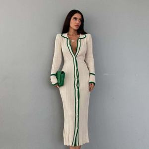 Vestido suéter largo elegante y ajustado de cuello alto para mujer al por mayor, ropa casual con botones - Product Image 2