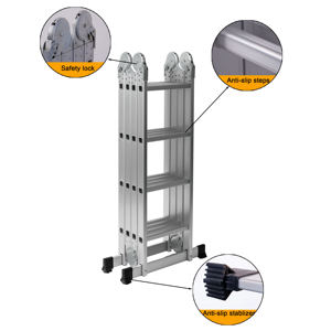 Escalera Plegable Telescópica Multiusos <span class=keywords><strong>de</strong></span> Aleación <span class=keywords><strong>de</strong></span> Aluminio con Certificación EN131, Diseño Moderno, Escalera <span class=keywords><strong>de</strong></span> <span class=keywords><strong>Seguridad</strong></span> para Oficina y Exteriores - Product Image 3