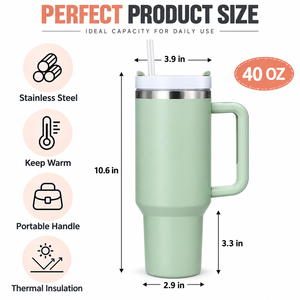 Wholesale Customizable 40Oz Stainless Steel Double Wall Insulated Tumblers Hot/Cold <b>Travel</b> <b>Mugs</b> Straw <b>Handle</b> Bulk Vasos for - Product Image 3