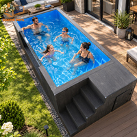 Piscine hors sol de luxe grand format en acrylique transparent, fibre de verre et bois, avec mosaïque, pour jardin, spa, jacuzzi et bassin de plongeon