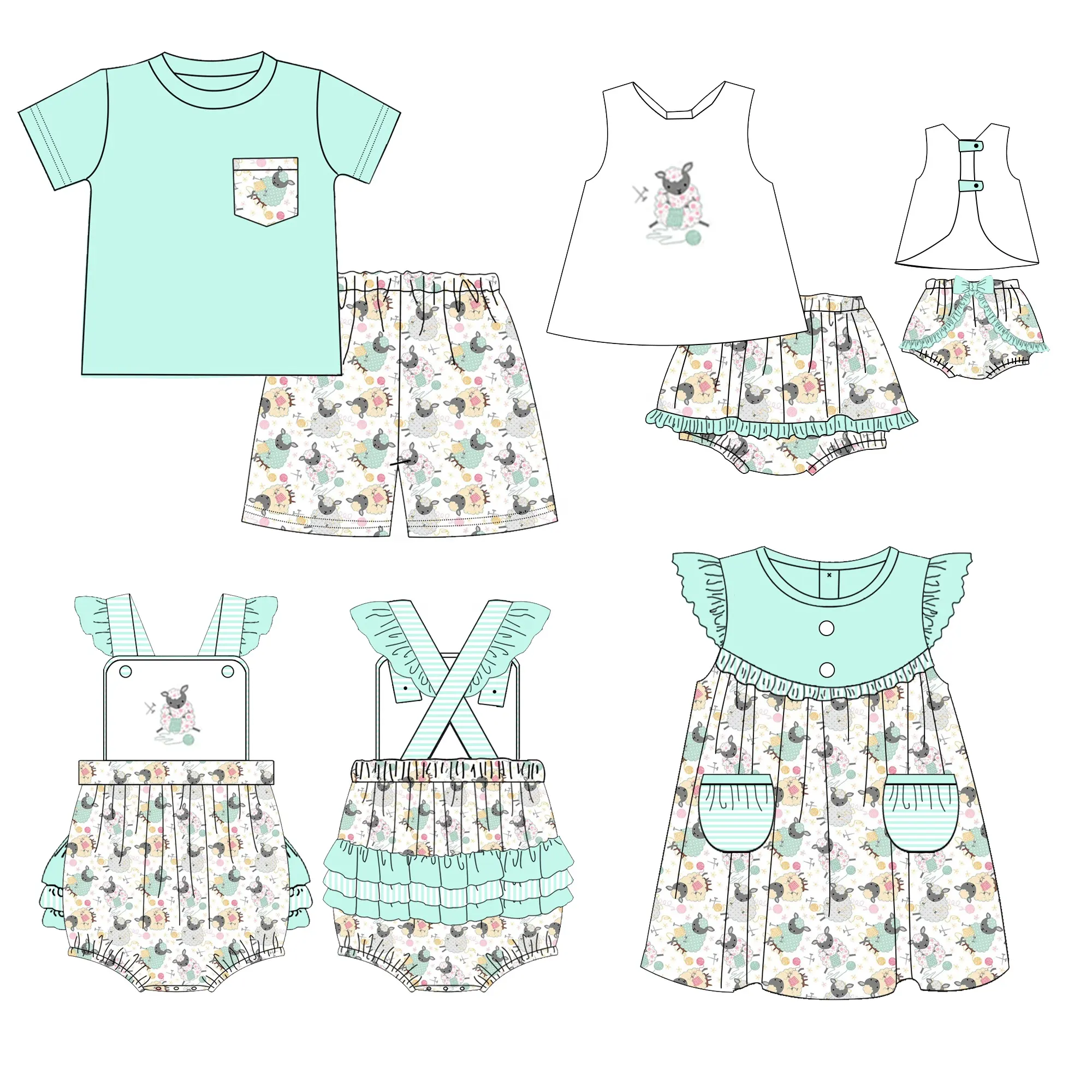 Conjunto de ropa de verano para niños, conjunto de 2 piezas con estampado animal personalizado con bolsillos, manga corta, venta al por mayor