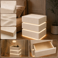 Table de chevet moderne en bois massif à 3 tiroirs avec lumière à détecteur de mouvement, faible MOQ, armoire de rangement pour chambre d'hôtel, vente en gros
