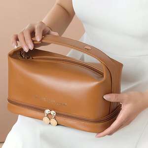 Sac de maquillage pour femme en cuir PU personnalisé, multifonctionnel, imperméable, avec fermeture éclair, Peachloft, grande capacité, mini sac de voyage - Product Image 2