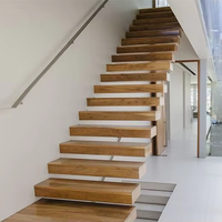 Escalier flottant moderne en bois Prima pour intérieur, avec garde-corps en verre sans cadre et kit d'escalier à monte-escalier ouvert pour villa