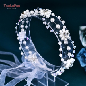 YouLaPan Accesorios para el cabello de cristal para <span class=keywords><strong>boda</strong></span>, tocados de flores de perlas hechos a mano, accesorios para el cabello con diamantes de imitación y cintas HP625 - Product Image 1