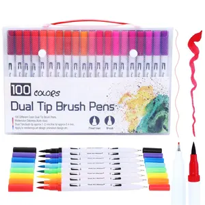 Toptan marker kalem-Sıcak satış 12/18/24/36/48/72/100pcs renk Fineliner çift İpucu fırça kalemler çizim boyama suluboya resim kalemi kalemler