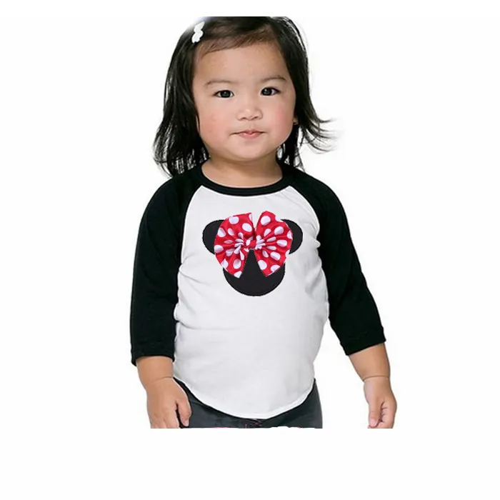 Camisa de manga raglán para niños, Camisa de algodón suave con diseño de dibujos animados de Mickey, de lunares, color negro