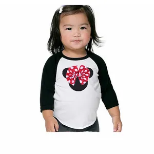 Family raglan soft cotton mouse cartoon design wholesale polka dot Mickey shirt kid black raglan sleeve shirts