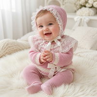 KAIYUE Combinaison en coton pour bébé, tricotée sur mesure, pour nouveau-né, avec col en dentelle argentée ornée, barboteuse à pieds, layette avec bonnet, couverture et nœud
