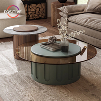 Ensemble minimaliste français table basse ronde en verre trempé table basse légère de luxe design pour salon table basse en pierre microcristalline