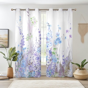 Cortina de tela polar suave con estampado floral y ojales, bloqueadora de luz, para sala de estar, diseños elegantes y delgados para puertas. - Product Image 2