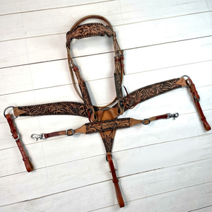 Ensemble d'équipement équestre classique en cuir Hermann Oaks Western Sier pour l'équitation, comprenant une bride de cowboy, une têtière et un harnais de poitrine - Product Image 1