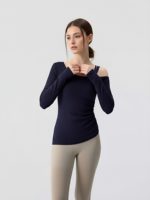 Servicio de Diseño de Alta Calidad, Ropa de Yoga para Mujer, Cuello Redondo con Manga Larga, Transpirable, Top Deportivo Sólido para Yoga