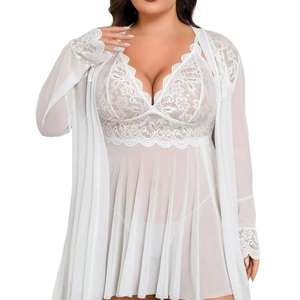 Nouvelle Arrivée 2026 – Ensemble de Lingerie Grande Taille en Dentelle Col V pour Femme, <span class=keywords><strong>Robe</strong></span> Babydoll Ultra Extensible, Peignoir Transparent Séduisant, Vêtement de Nuit pour Femme - Product Image 4