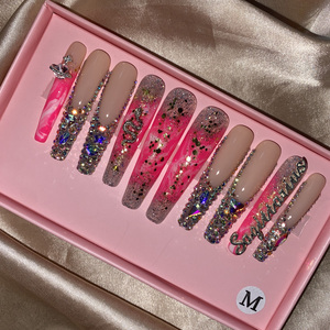 Venta al por mayor de <span class=keywords><strong>piedras</strong></span> ostentosas de lujo personalizadas, prensa en las <span class=keywords><strong>uñas</strong></span>, ataúd medio, corazón, perla, Punta francesa, <span class=keywords><strong>uñas</strong></span>, manicura, acrílico, palo en las <span class=keywords><strong>uñas</strong></span> - Product Image 5