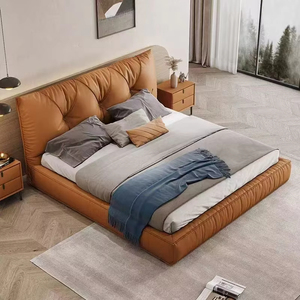 Minimalist High-Quality <b>Soft</b> Leather Headboard Layer Bedroom <b>Bed</b> Wooden <b>Bed</b> <b>Frame</b> <b>Soft</b> Double <b>Bed</b> - Product Image 2