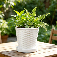 Plateau de pot de fleurs extra large en résine plastique tressée, durable, avec trou de drainage, design traditionnel, pour plantes d'intérieur et succulentes