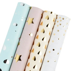 Custom Eco-Friendly Double-Sided Metallized Gift <b>Wrap</b> <b>Rolls</b> Gold Stars Dots Patterns Recyclable Craft Packaging <b>Paper</b> Digital - Product Image 1