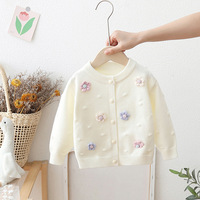 Sweater rajutan bayi perempuan, atasan kardigan bunga wol musim semi musim gugur untuk balita perempuan muda