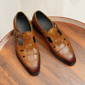 Chaussons pour hommes, sandales pour hommes, claquettes pour hommes, chaussures décontractées pour hommes, chaussures simples et polyvalentes en cuir véritable, pour le bureau, couleur claire - Product Image 5