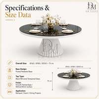 Table de salle à manger ronde sur piétement cannelé en acier inoxydable blanc sur mesure avec plateau en verre trempé miroir
