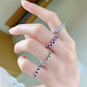 925 Sterling <strong>Silver</strong> <strong>Stacking</strong> <strong>Rings</strong> Round-Cut Sapphire Green Ruby Cubic Zirconia All-Around Band <strong>Ring</strong> - Product Image 2