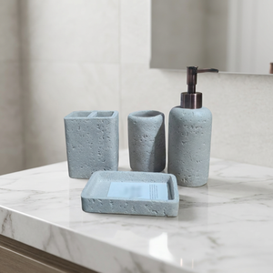 Ensemble d'accessoires de salle de bain 4 pièces en polyrésine, design moderne et durable, effet pierre grotte, style nordique, personnalisable - Product Image 3