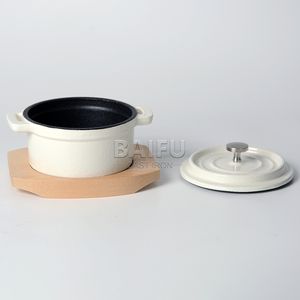 Mini <span class=keywords><strong>cocotte</strong></span> ronde <span class=keywords><strong>en</strong></span> <span class=keywords><strong>fonte</strong></span> avec plateau <span class=keywords><strong>en</strong></span> bois Mini casserole <span class=keywords><strong>en</strong></span> <span class=keywords><strong>fonte</strong></span> pour four hollandais Mini pot de service pour serveur - Product Image 4