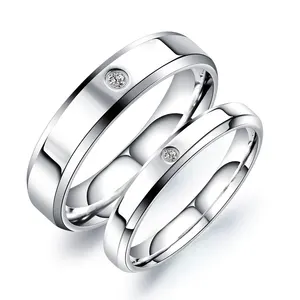 Romantis Elegan Stainless Steel Perak CZ Pasangan Pernikahan Perhiasan