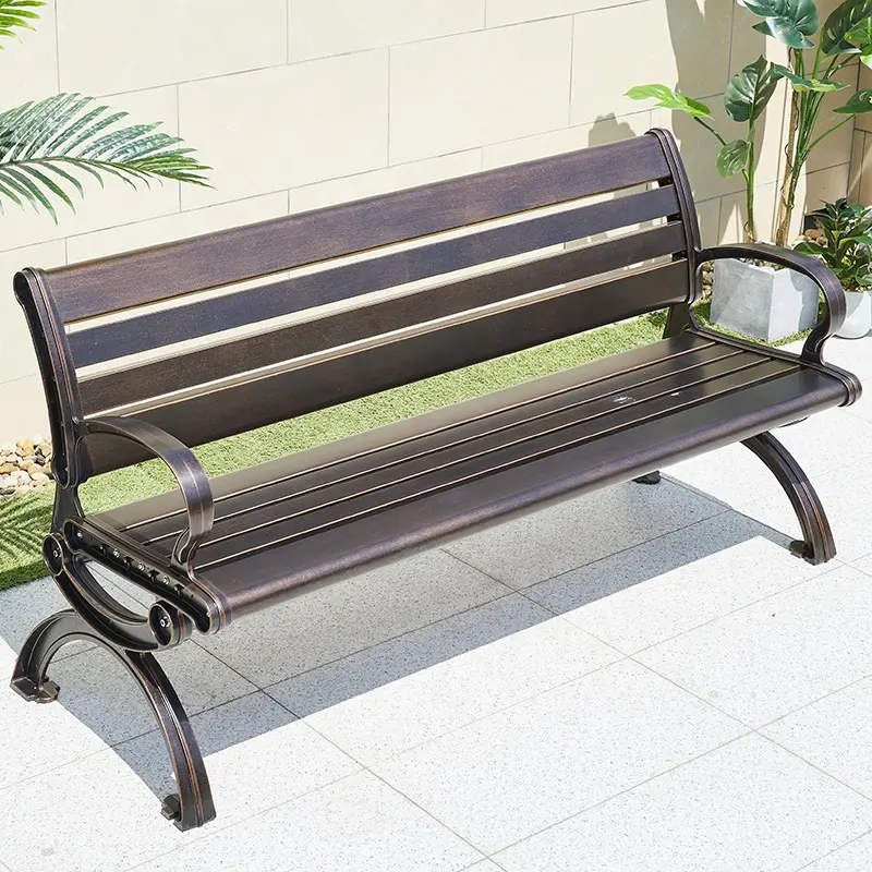 Kursi taman Vintage warna-warni furnitur luar ruangan bangku taman santai aluminium cor Eropa dengan sandaran punggung