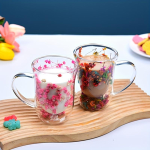 Wholesale 300ml Heat Resistant Mug Double Layer Glass Cup Double Wall Glass Coffee Cup with Dry Flower - Product Image 5