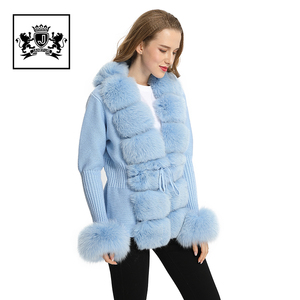 <span class=keywords><strong>Cardigan</strong></span> in Lana Lavorato a Maglia con Bordo in Vera <span class=keywords><strong>Pelliccia</strong></span> di Volpe e Coulisse in Vita, Ultima Moda Invernale Janefur - Product Image 3