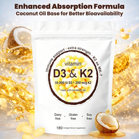 Gélules OEM Vitamine K2 D3 Calcium Huile de Coco 2-en-1 Vitamines D & K Complexes Favorisant l'Absorption du Calcium, la Santé Osseuse, Immunitaire et Cardiaque