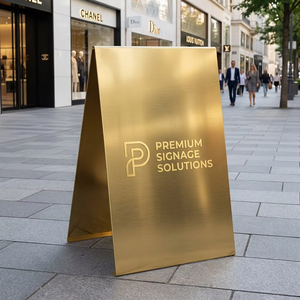 Free Design Waterproof Advertising Brushed Gold Aesthetic Shop Sign Premium A-frame Sign for Luxury Brands