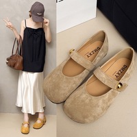 Sepatu Loafer Wanita J R Musim Semi/Panas 2025, Gaya Retro Sastra, Sol Datar, Bahan PU, Midsole Karet, Model Slip-On, Tren Fashion