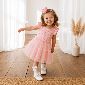 Vestido de Fiesta para Niña, al por Mayor, de Algodón Suave y Transpirable, con Estampado de Corazones Rosas, con Volantes, Manga Corta, OEM ODM - Product Image 5