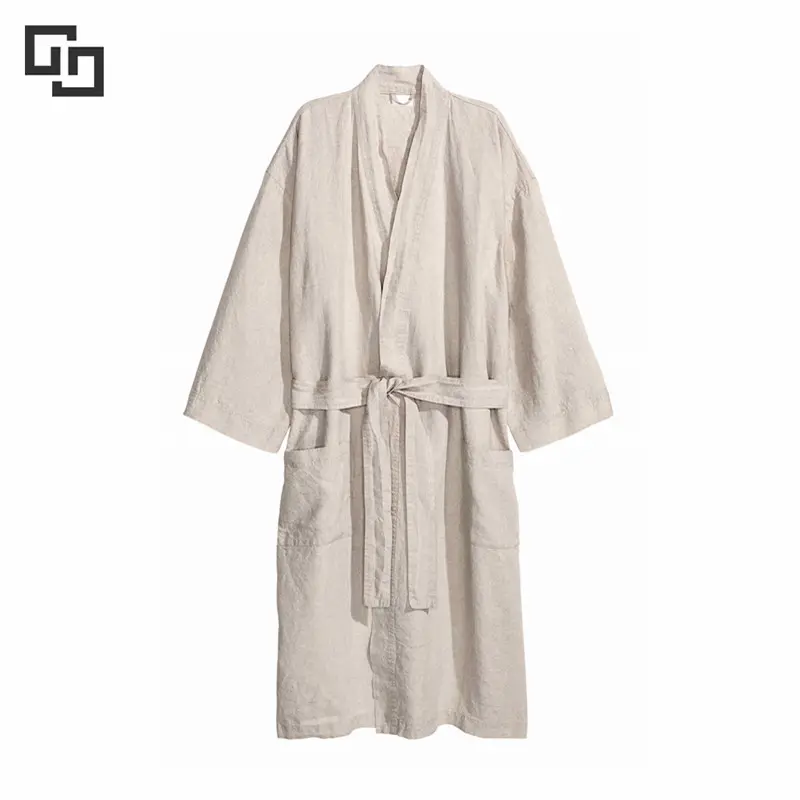 Robe kimono unissex estilo sólido simples, lazer personalizado de linho