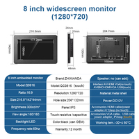 Layar Mini Metal VASE 8 Inci Widescreen 1280*720, Monitor Industri Terpasang di Dinding dengan Layar Sentuh Kapasitif LCD