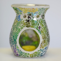 Brûleur d'huile essentielle en mosaïque en verre, pièce craquelée à la main, brûleur de thé parfumé, bougie parfumée à la cire de soja, pour aromathérapie, g